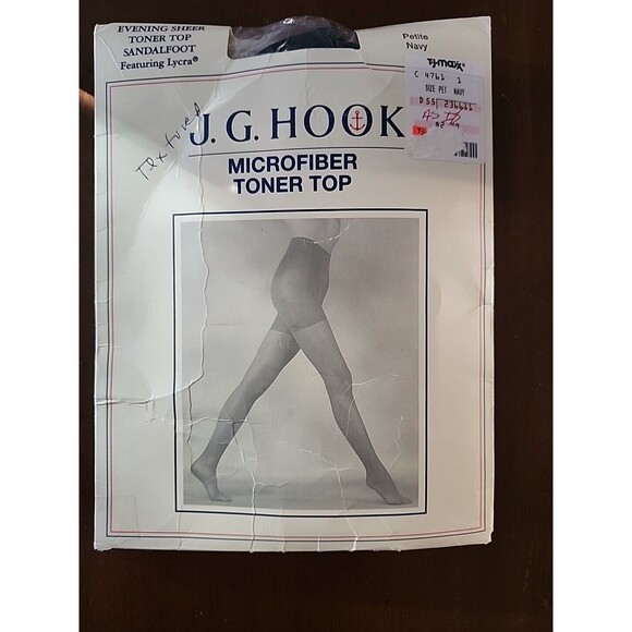 NOS J.G. HOOK Pantyhose Evening Sheer Toner Top Sandalfoot Lycra Petite Navy New - Picture 2 of 7